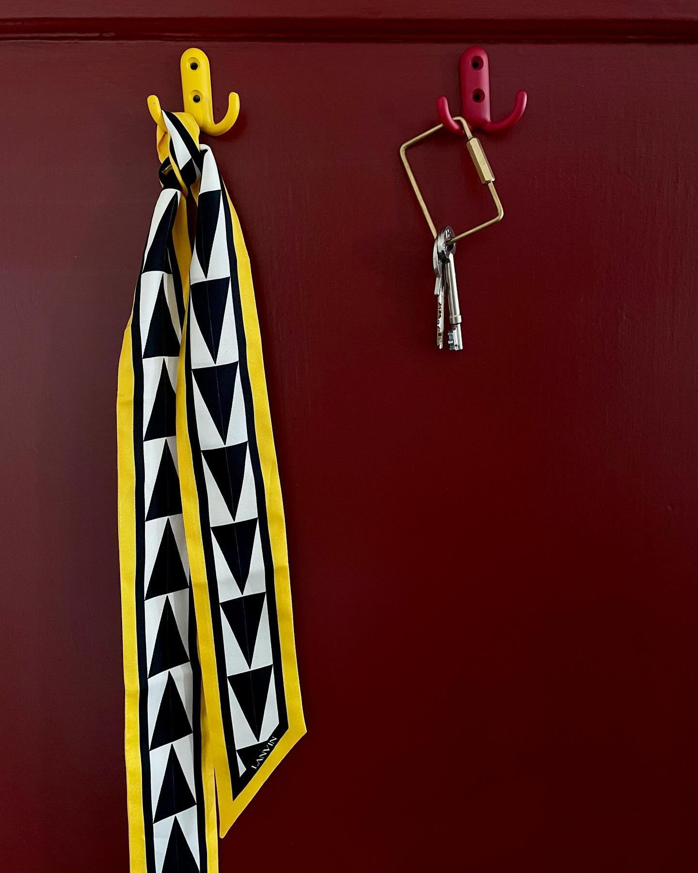 Handy hooks in store, metal powder coated yellow or deep red. Available in New In.
.
.
.
.
#metalhooks