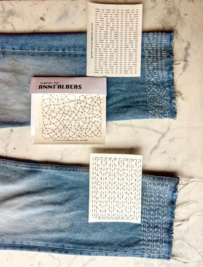 Who doesn&rsquo;t love a bit of visible mending! These artisan mending transfers invites you to stitch your own dialogue between function and form. Here&rsquo;s the Anni Albers set, recreate her visionary work in weaving and design. Due in the shop l