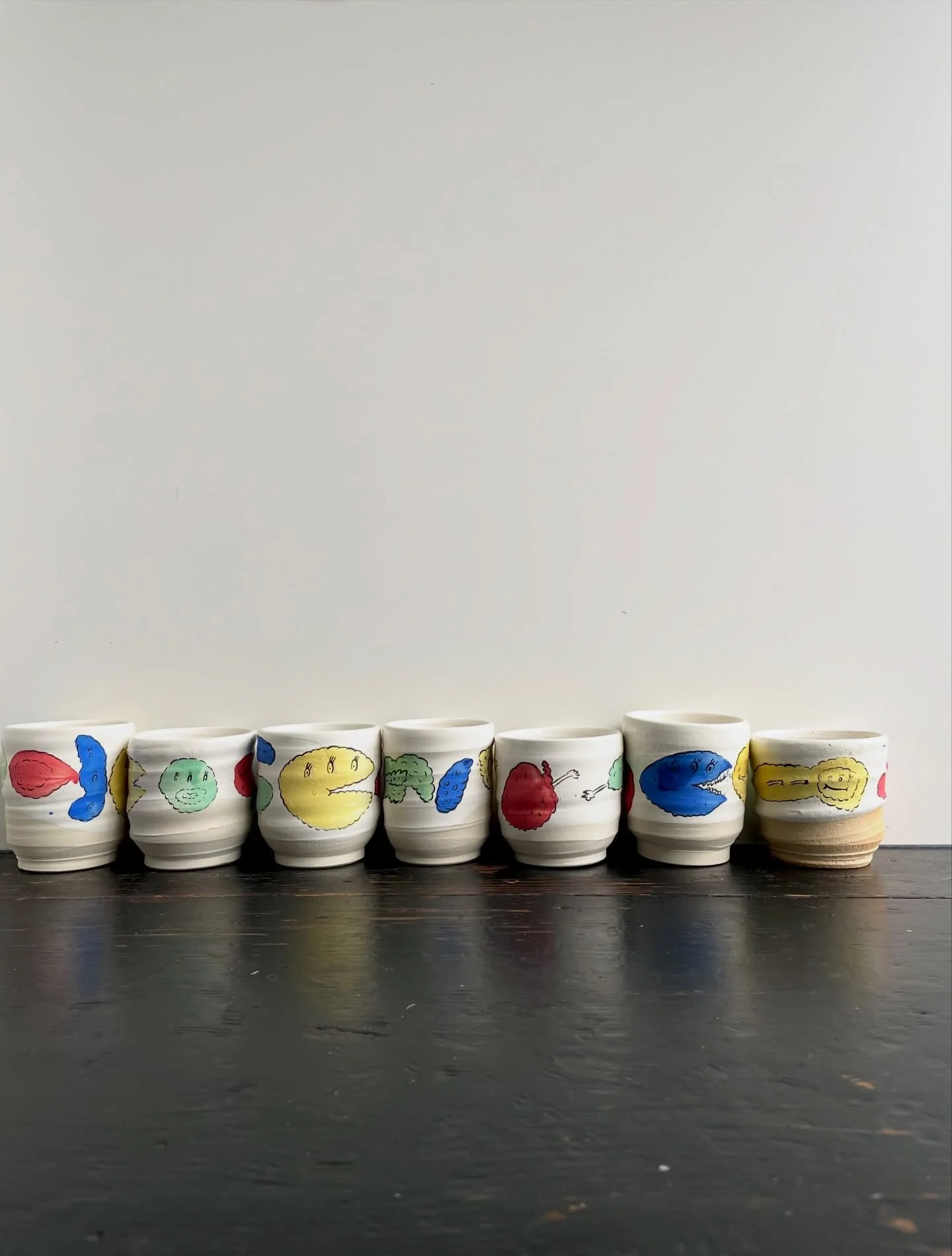 Excited to introduce this very limited and exclusive collection by Hiroshi Okuno. Each hand thrown cup is decorated with his signature characters, they are equally playful as useful. Hiroshi&rsquo;s work is very collectible in Japan, see this as an i