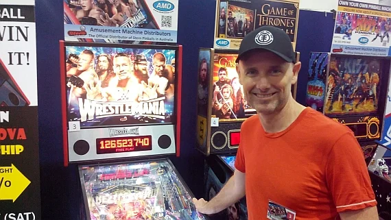 Greg Siegele at the Supanova championship. Photo by the Australian Pinball League .