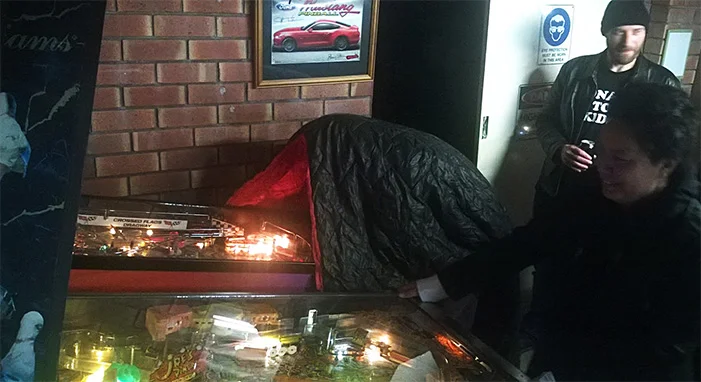 It was so cold during the 2015 LMPO, that some people had to find inventive new ways to play pinball.