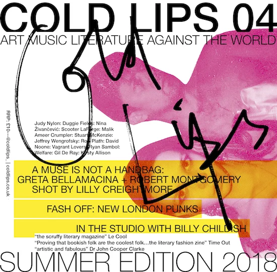 Greta and Robert on the cover of the latest issue of Cold Lips poetry magazine started by Kirsty Alison. https://coldlips.co.uk/2018/04/25/04-launch-party-%F0%9F%96%A4-gil-de-ray💥-poetry-to-save-the-world💥-adam-j-harmer-live-💥djs-tess-parks-chris-rotter/