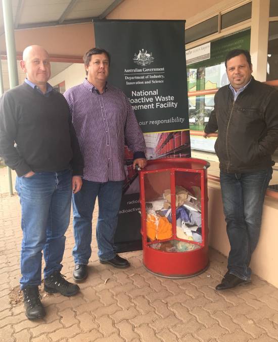 Experts: Mark Moore, Dr Geoff Currie and Hef Griffiths at the ANSTO shopfront in Kimba.
