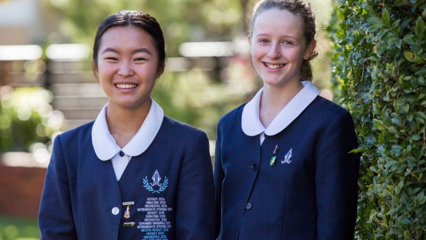 Scholarship students at Sydney's Redlands, Jasmine Zhou (left) and Eden Borrie. Photo: Scott Cameron