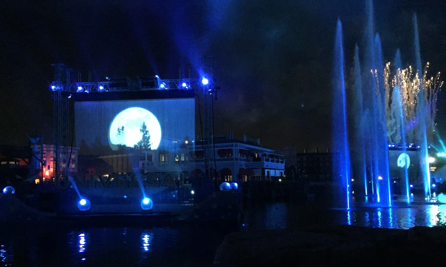 Movie clips, like this one from E.T the Extra-Terrestrial, were displayed on multiple screens in the lagoon.