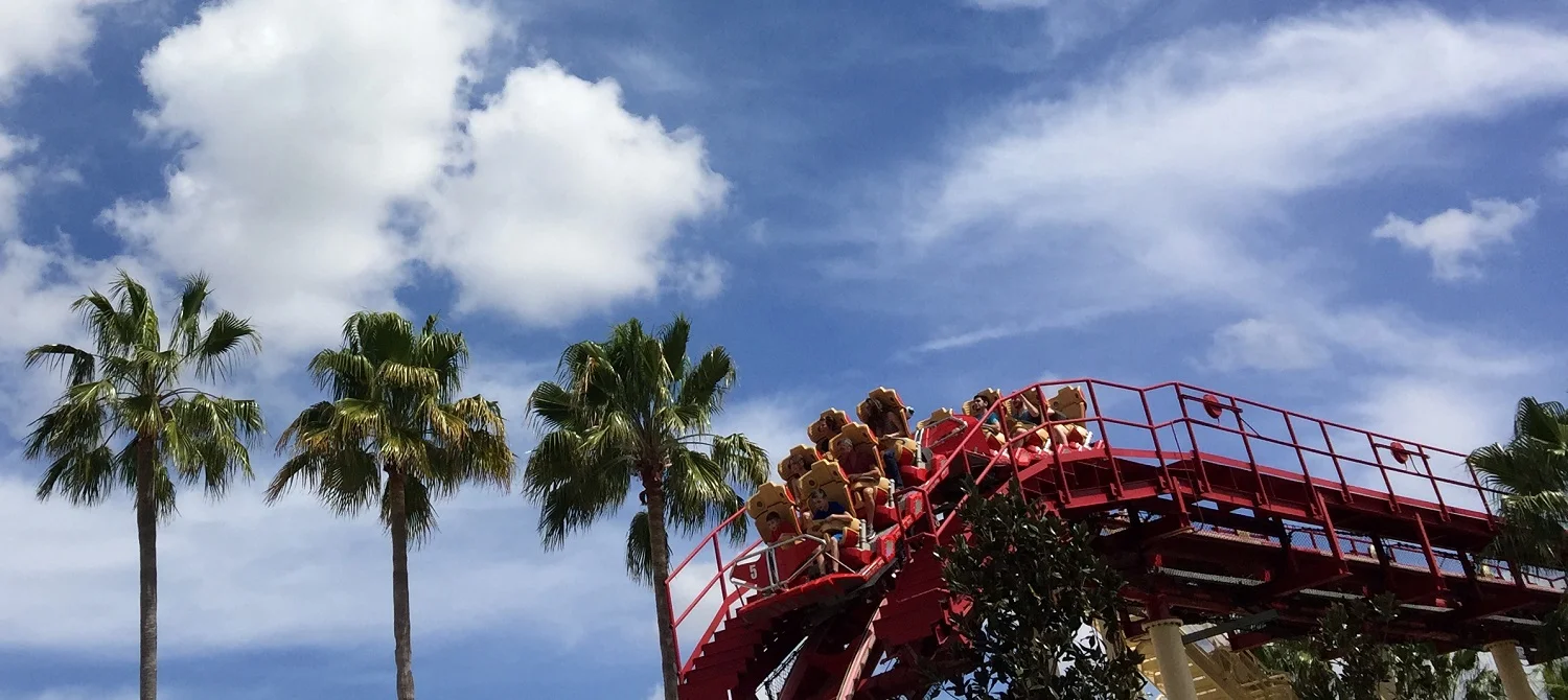 Hollywood Rip Ride Rockit has stadium seating so that every rider has a good view, but we still prefer the front row. 