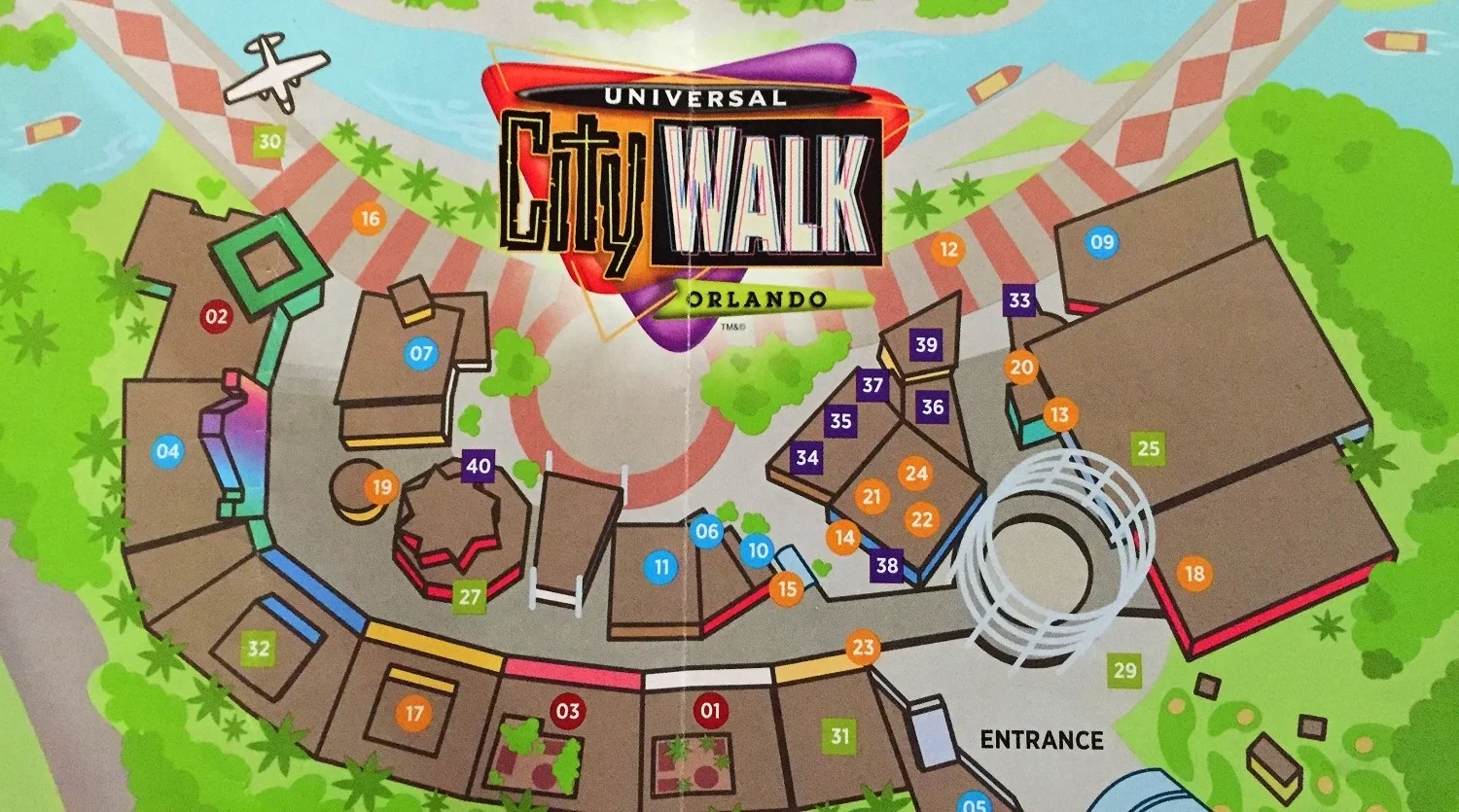 Cinnabon is number 14 on this Universal CityWalk map.