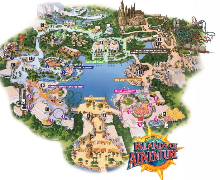 Islands of Adventure Rides, Shows, Dining, Shops, and Play Areas