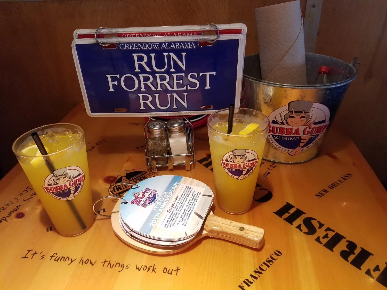 Forrest Gump themed booth at Bubba Gump Shrimp Co.