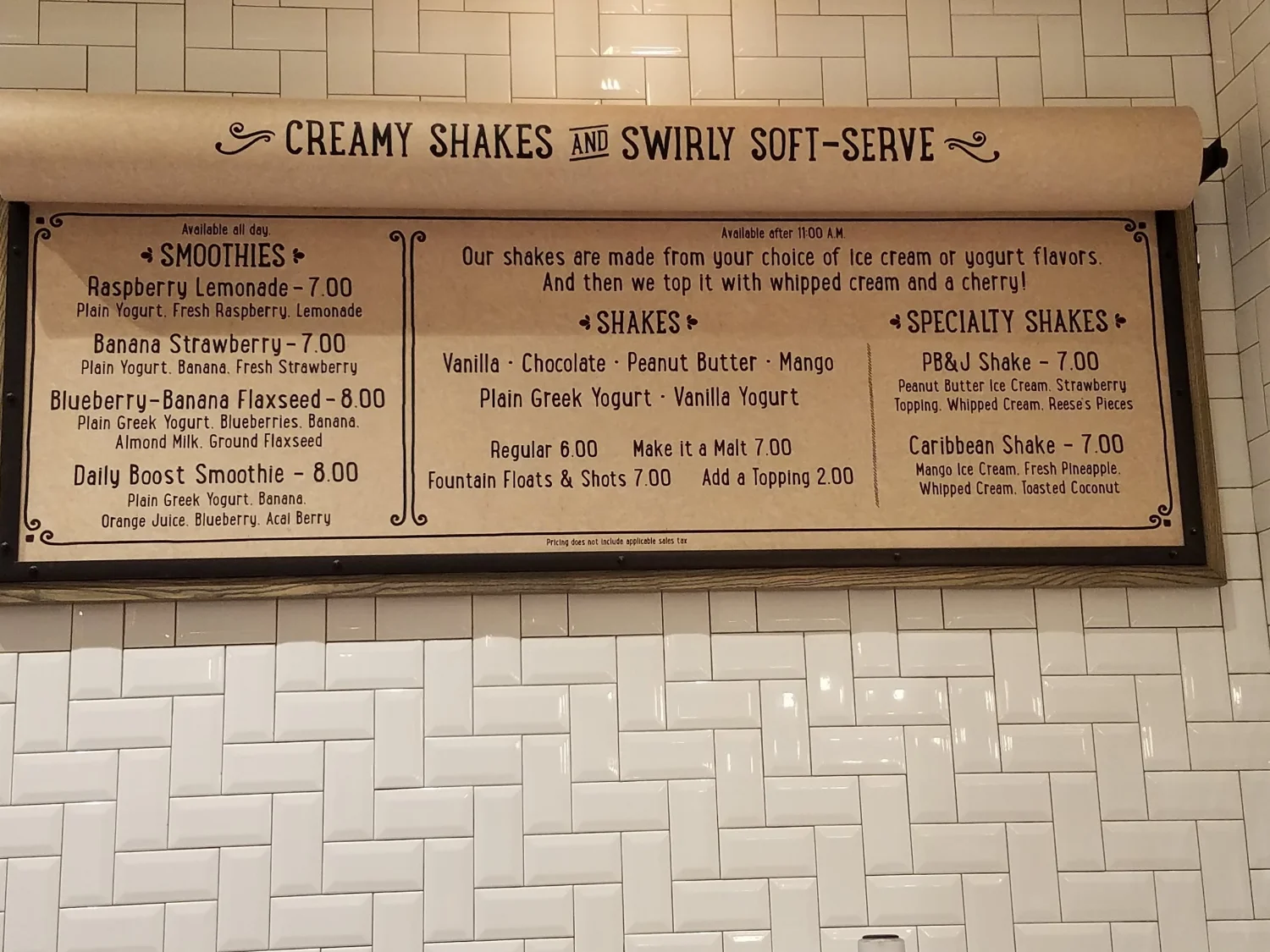 Ice Cream Menu at New Dutch Trading Co.
