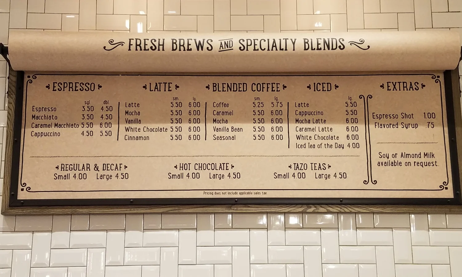 Coffee Menu at New Dutch Trading Co.