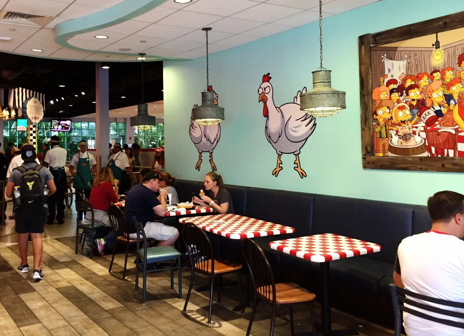 Part of the dining area in Krusty Burger is themed for Cletus' Chicken Shack.