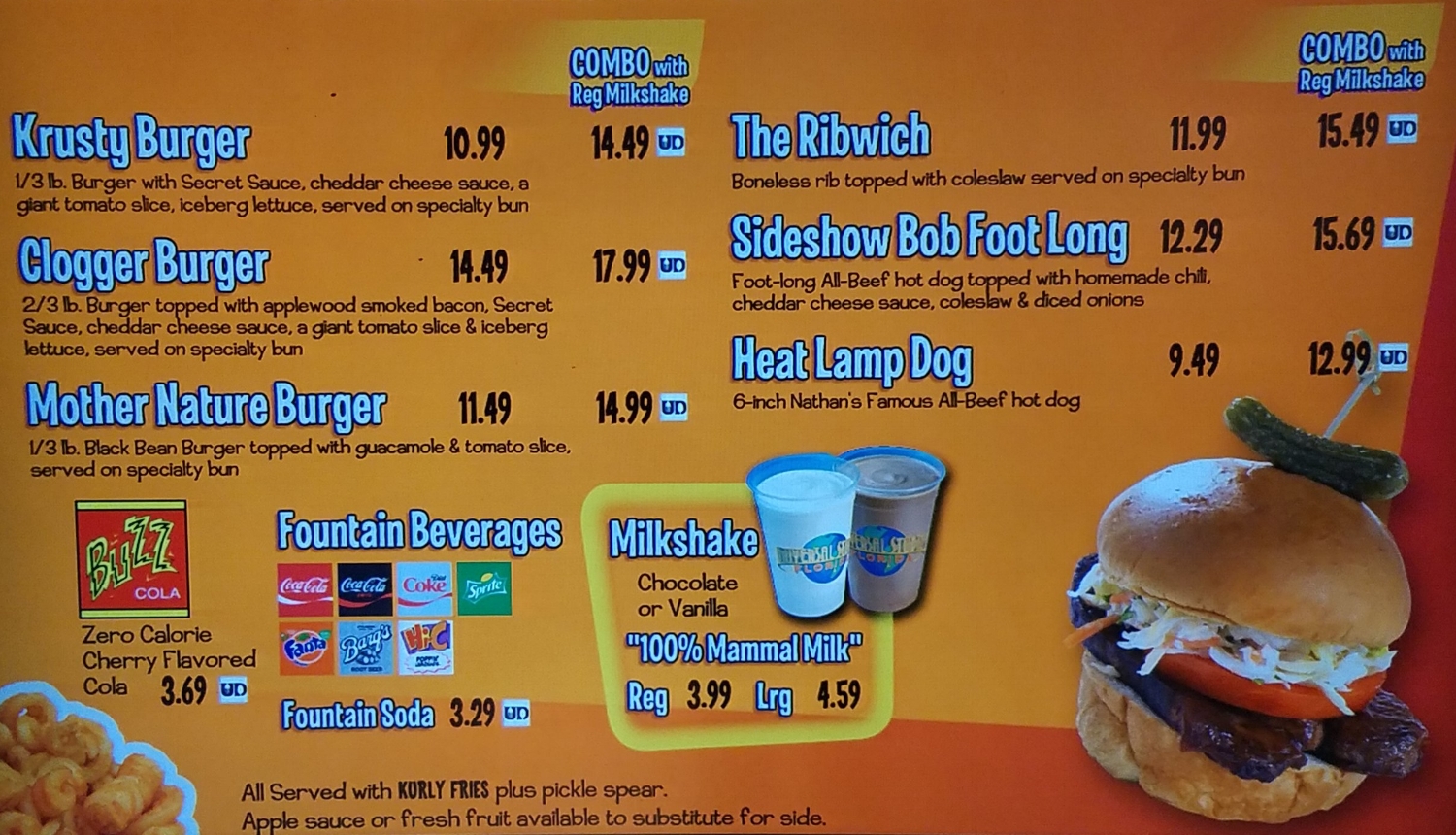Menu at Krusty Burger