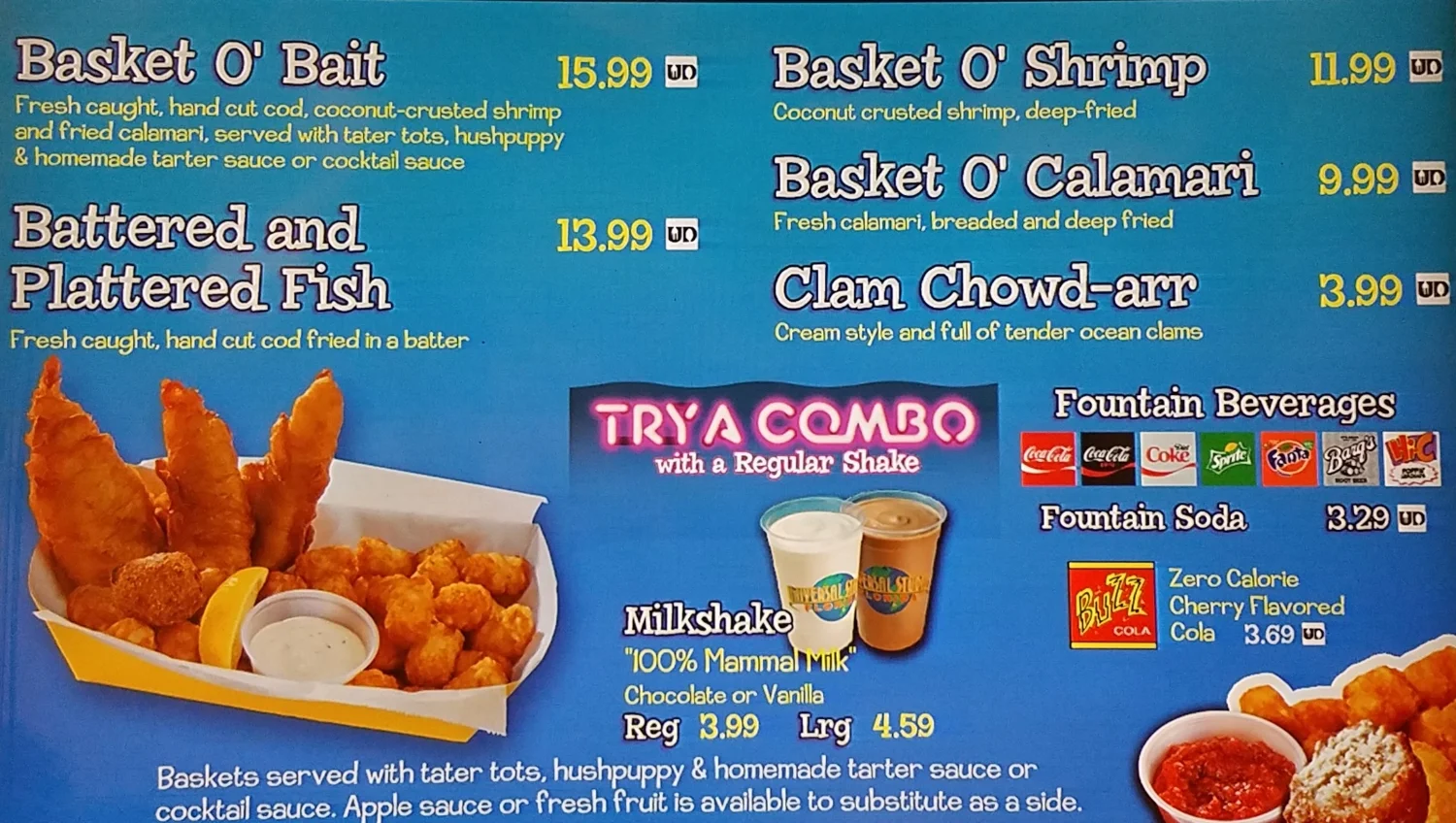 The Frying Dutchman menu with prices.