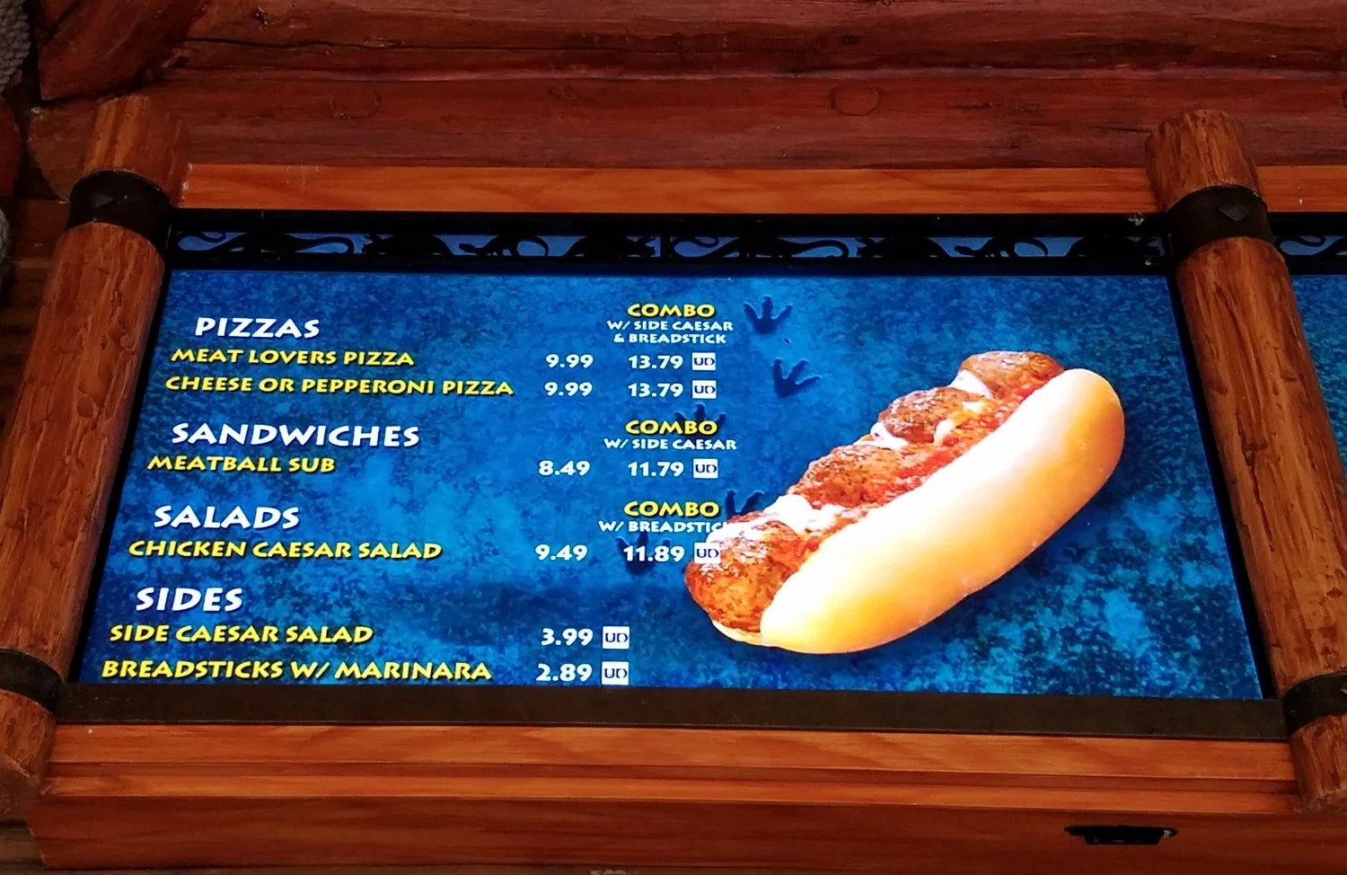 Pizza Predattoria menu with entrees and sides.