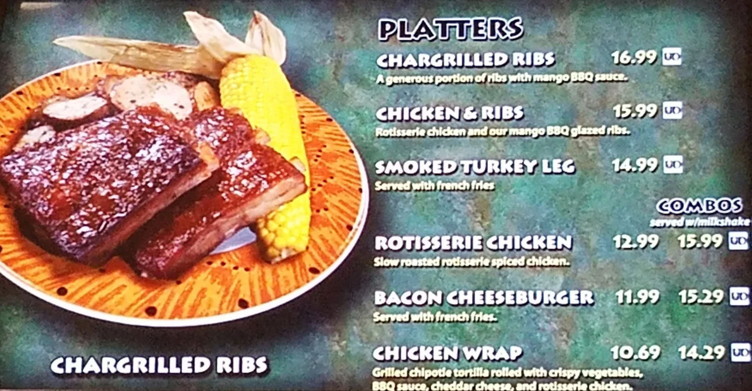 Thunder Falls Terrace Menu With Platters and Combos