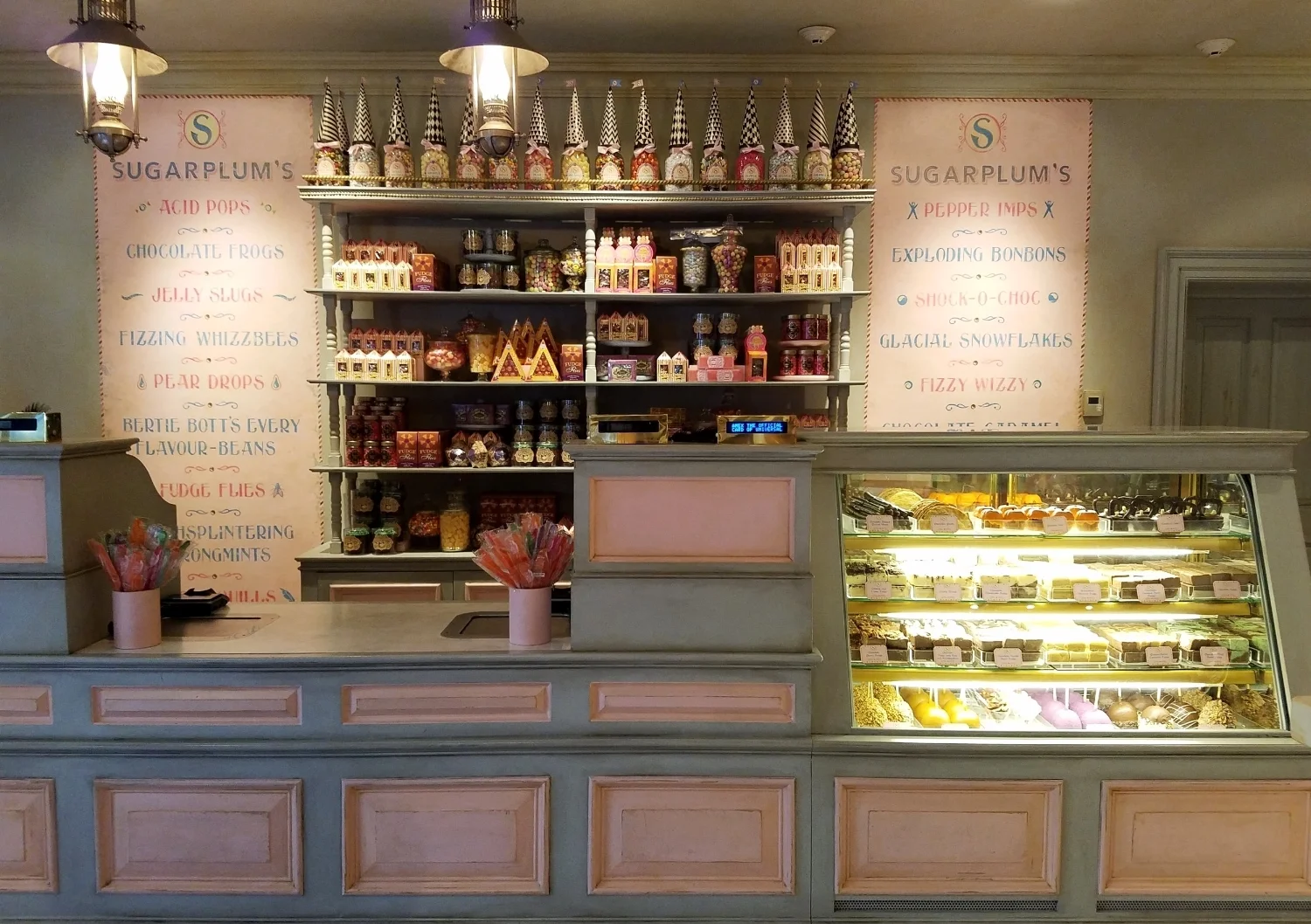 Sugarplum's Sweet Shop candy list and counter.