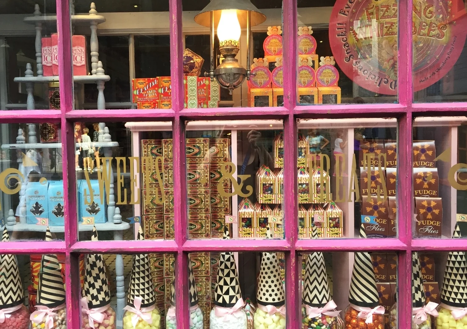 Display window at Sugarplum's Sweet Shop