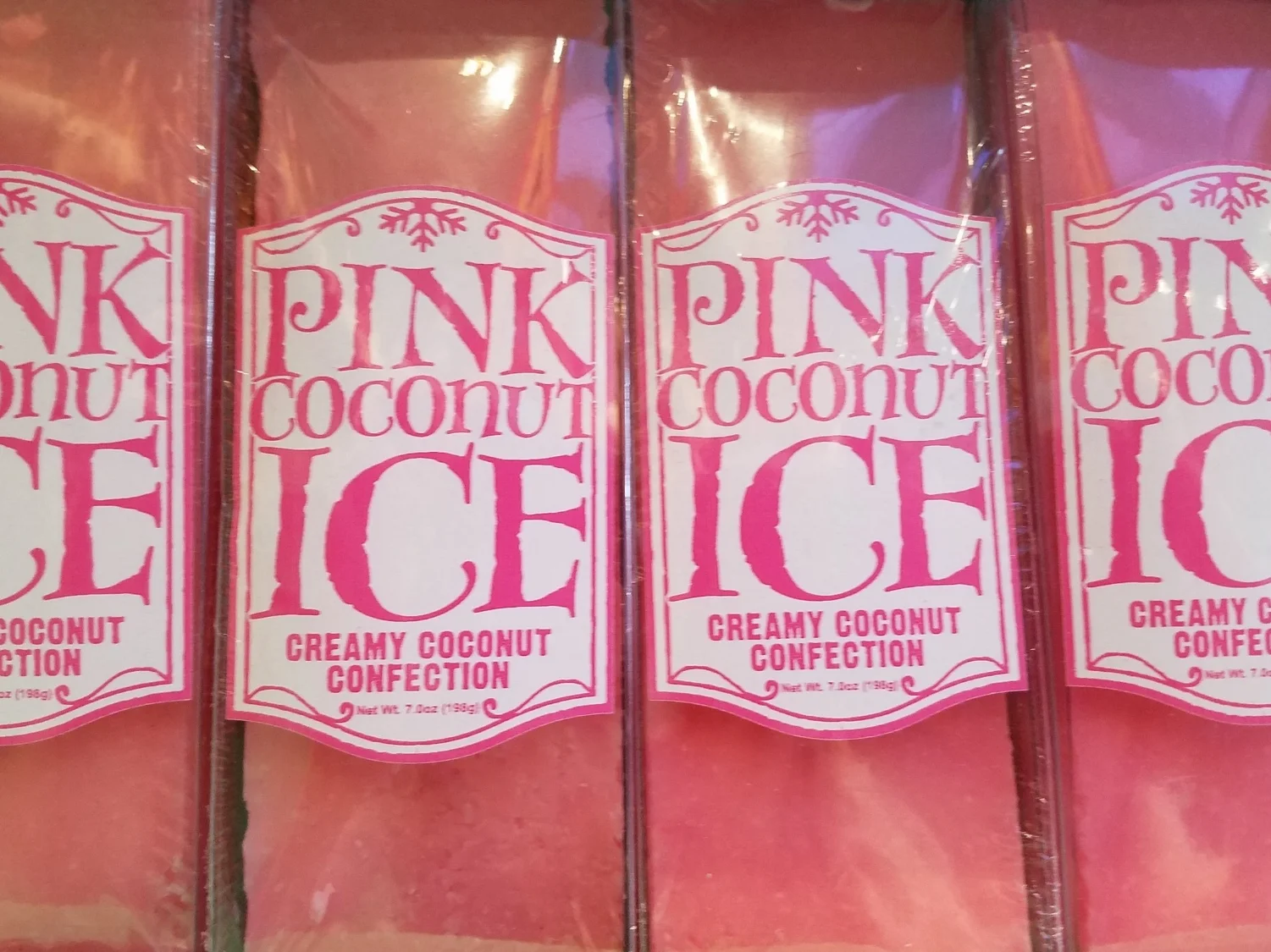 Pink Coconut Ice at at Sugarplum's Sweet Shop.