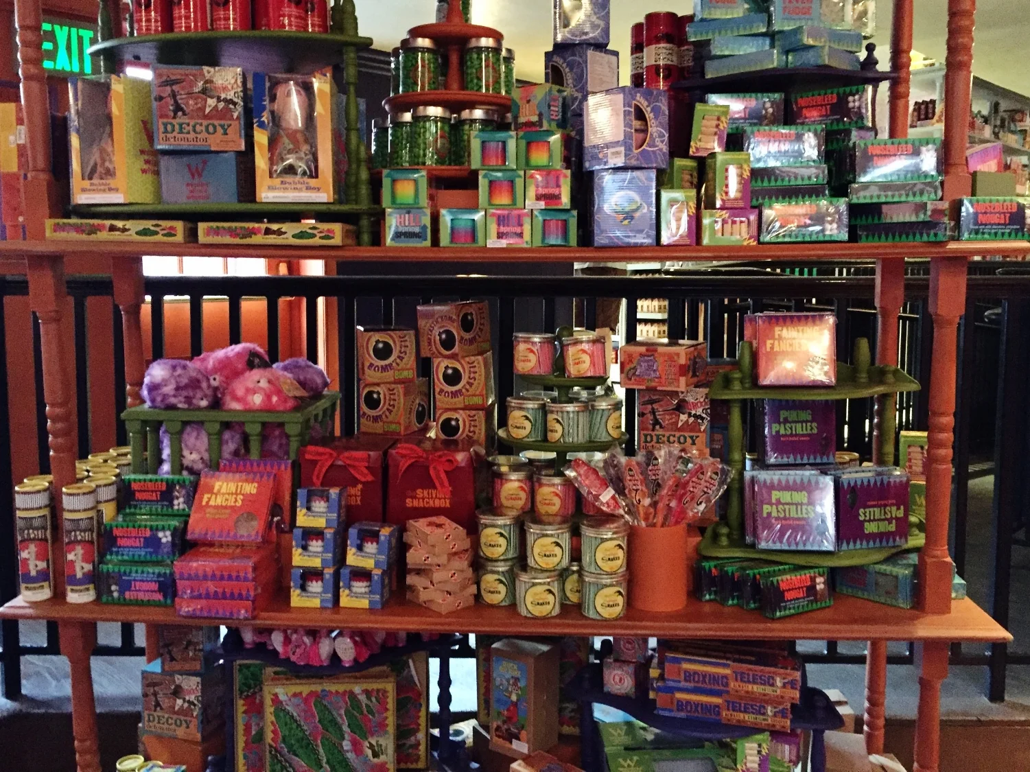 Merchandise display at Weasley's Wizard Wheezes.