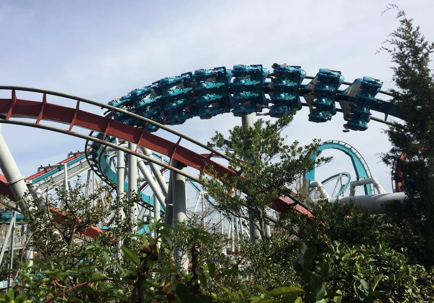 The Dragon Challenge is a pair of intertwined roller coasters. 