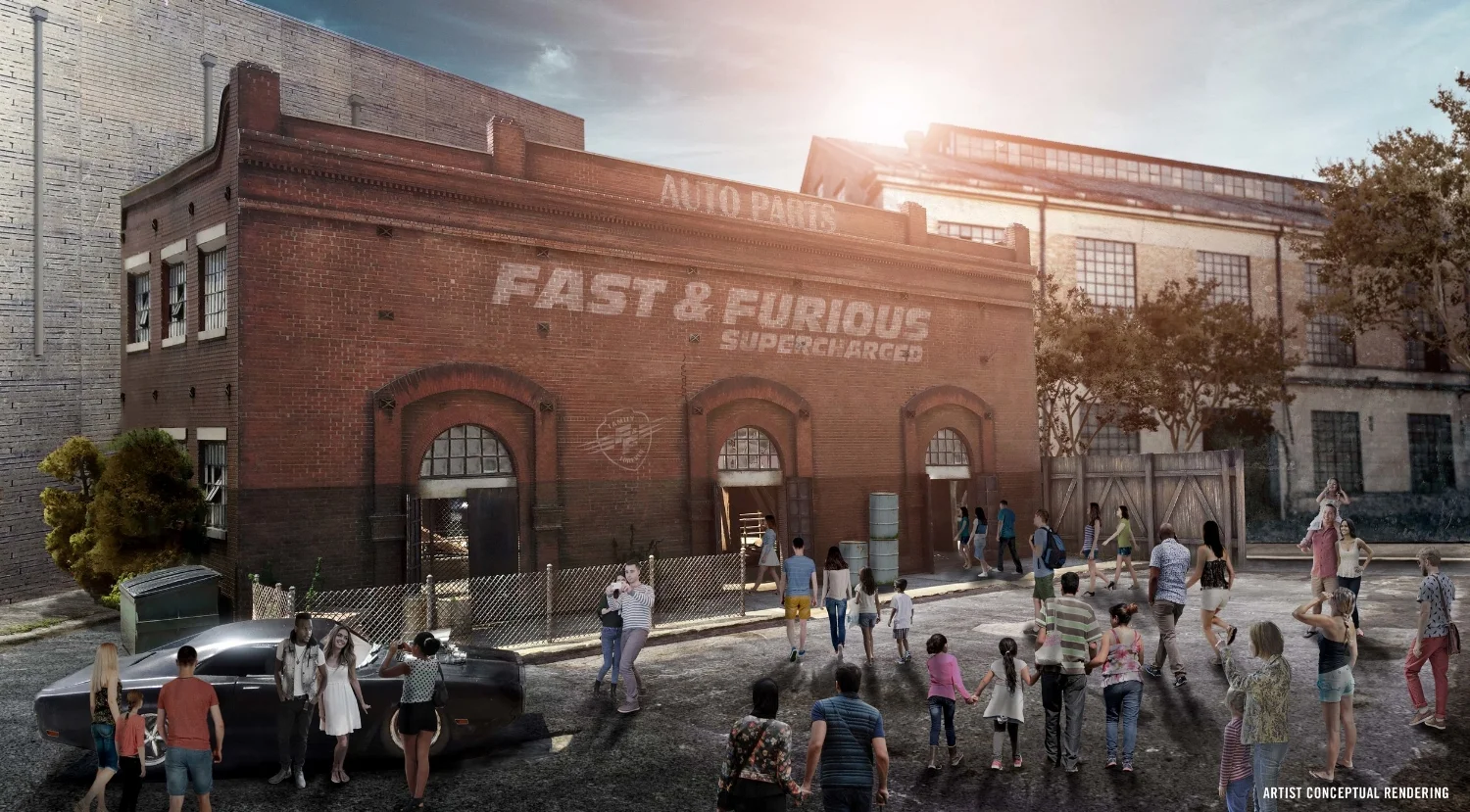 Artist rendering of the Fast & Furious: Supercharged ride building. Image credit: Universal Orlando Resort.