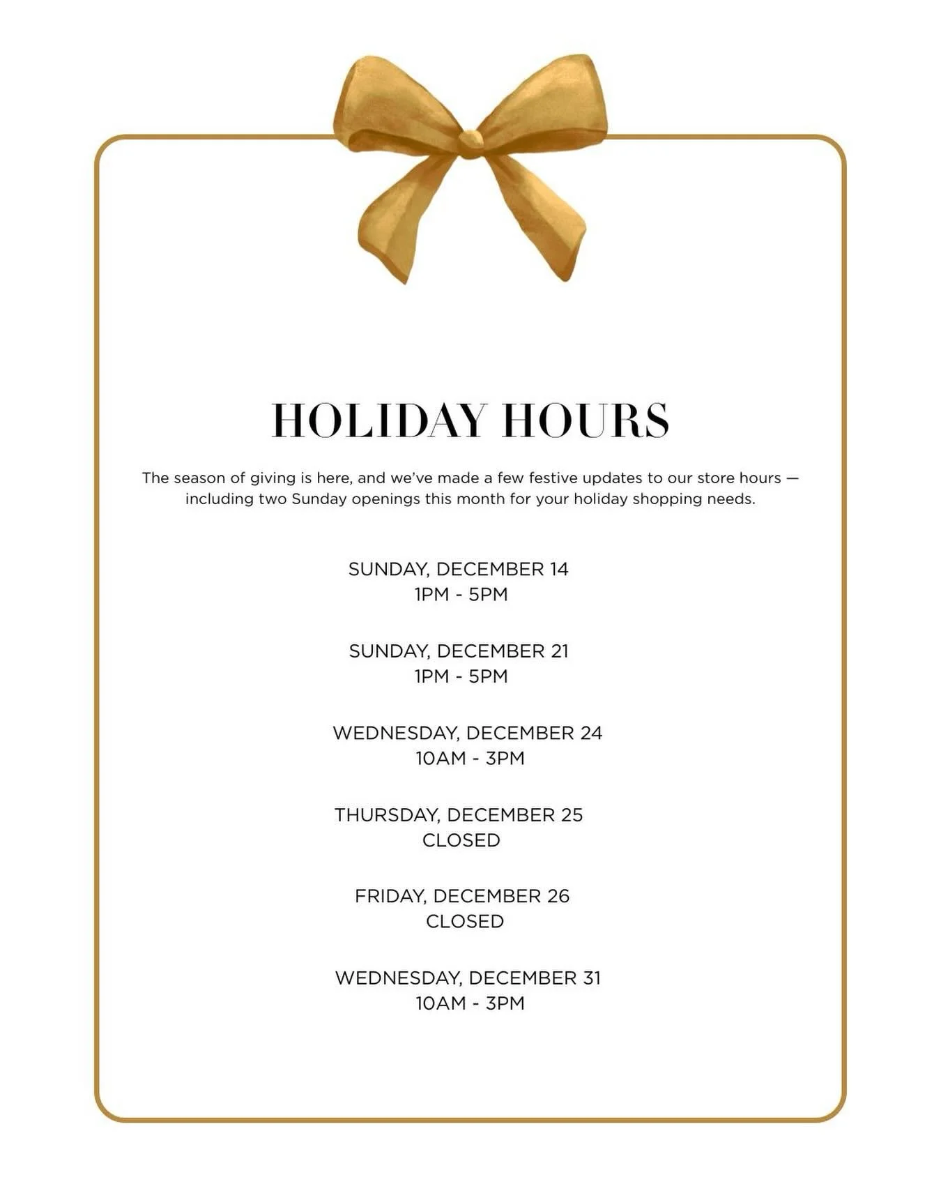 Holiday Store Hours 🎄✨