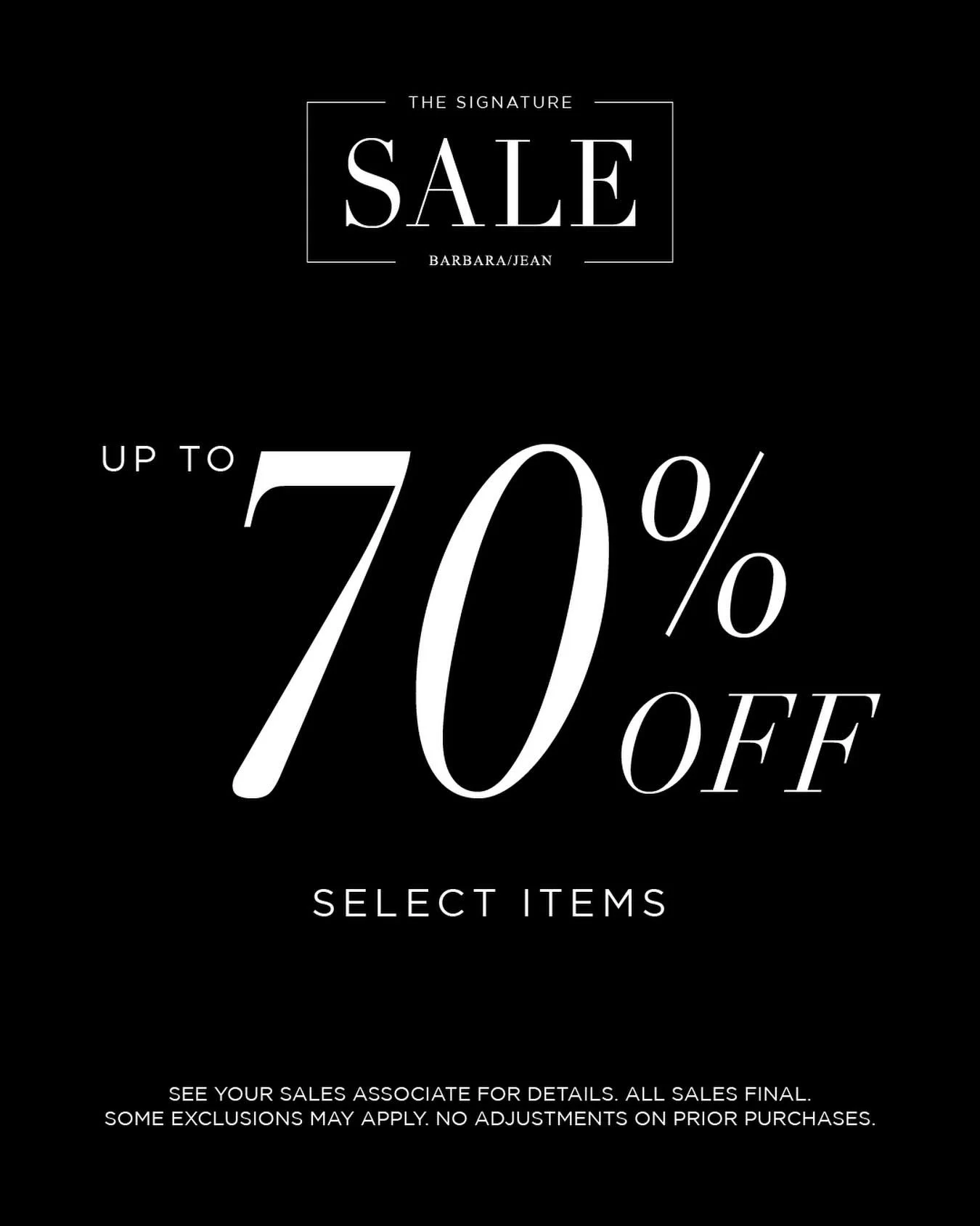 🖤 THE SIGNATURE SALE JUST GOT BETTER! 🖤
Now enjoy up to 70% off clothing, shoes, handbags, and accessories!
