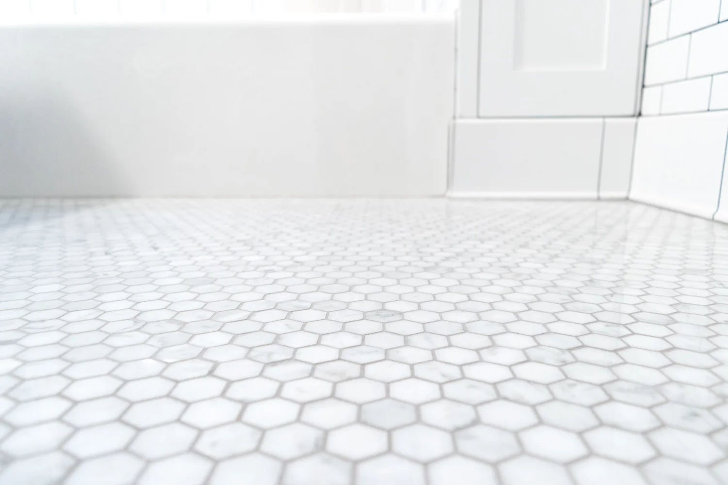 grey marble tile floors in bathroom