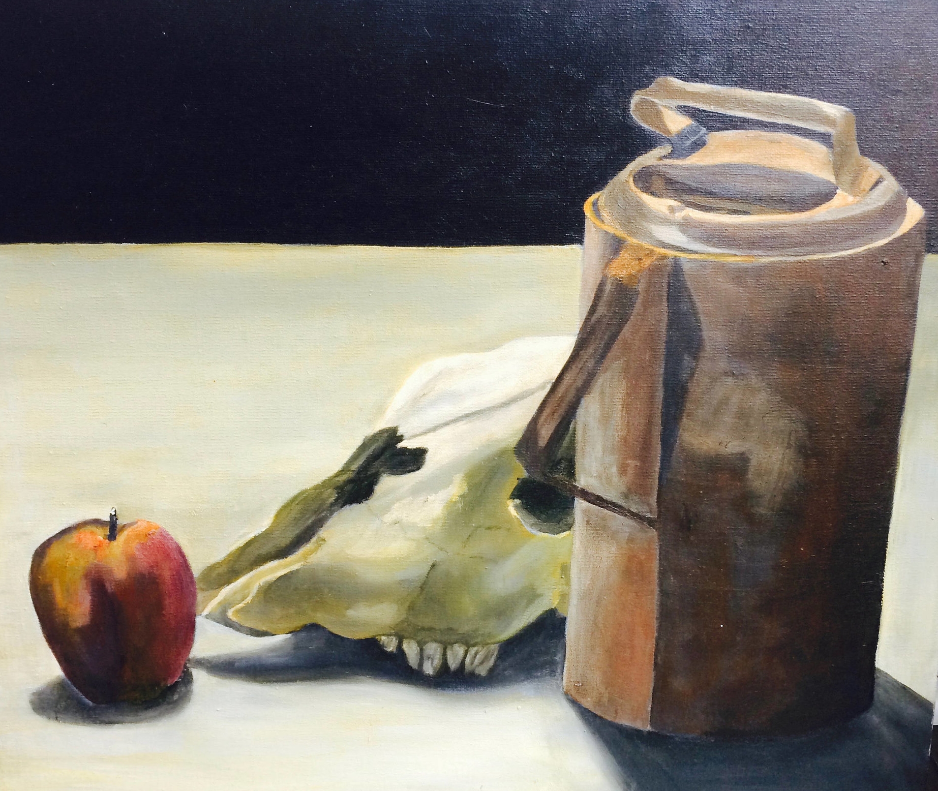 Vintage Original Still Life Painting With Apple & Skull/Vintage Original Painting/Still Life Painting/Acrylic Painting/Skull