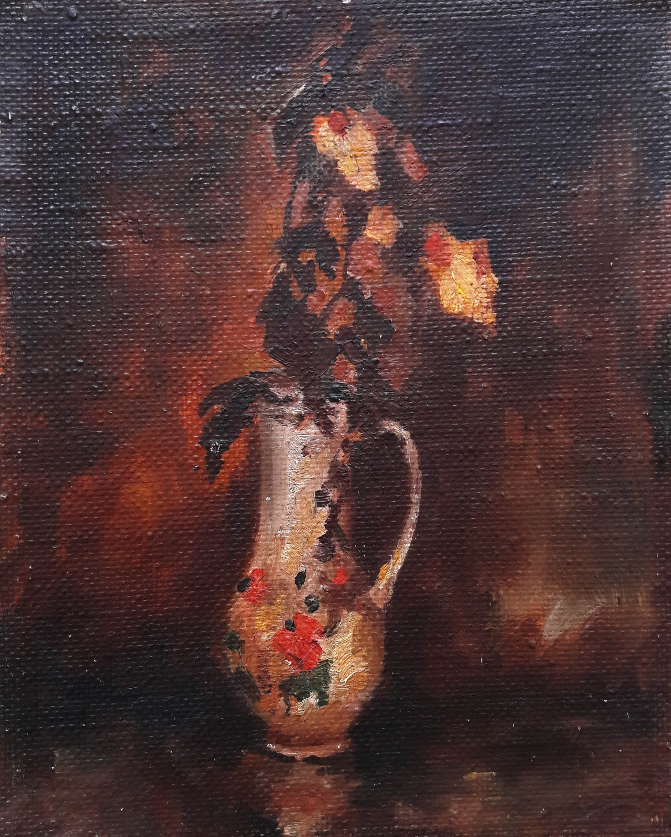 Original oil painting, Dry Roses, Still Life, Soviet Vintage Painting, One of a kind painting