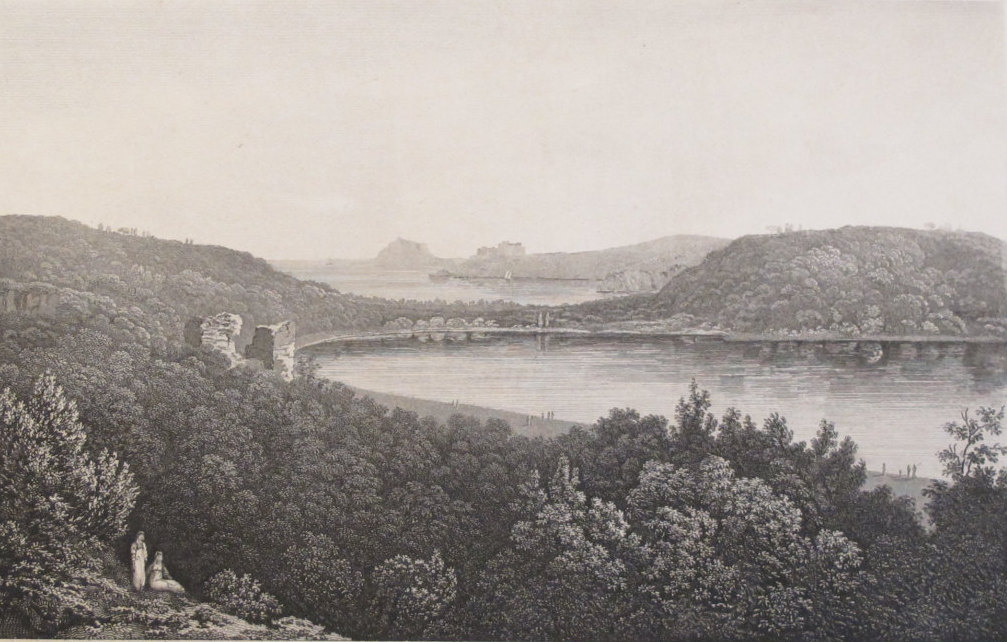 1820 Engraving of Lake Avernus, Matted - Elizabeth Frances Batty, Nature Print, Black and White Landscape Print