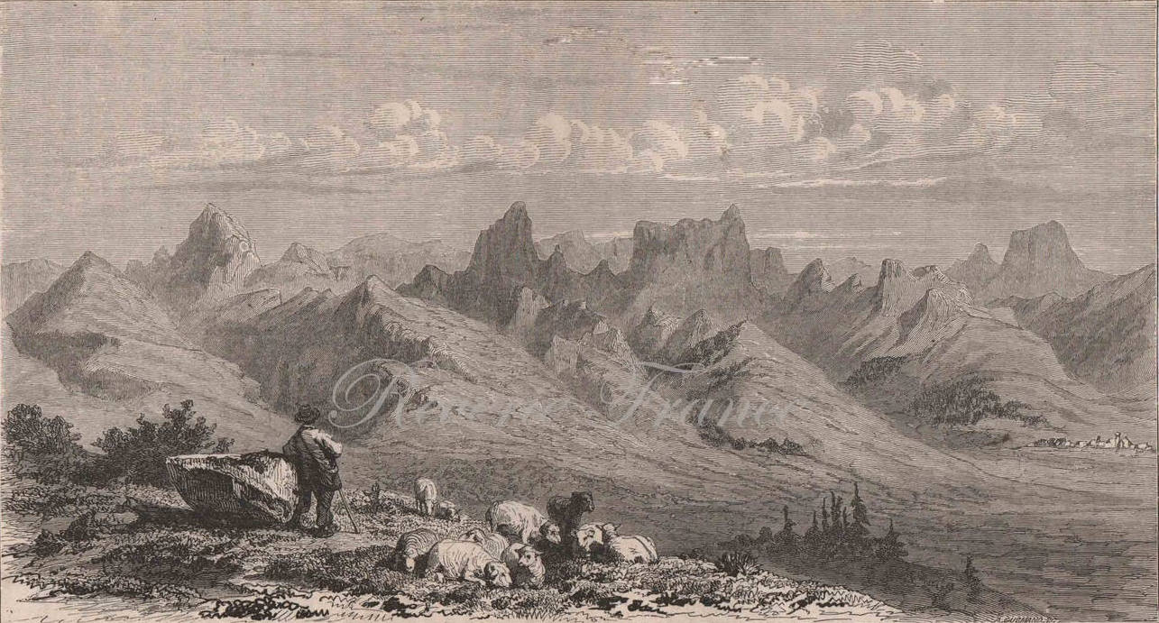 Antique French Engraving from 1860 French Alps