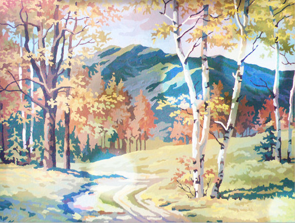 Vintage Paint by Number, Mountain Road, Woods, Countryside, Print Your Own, Instant Art, Digital Download, Print up to 