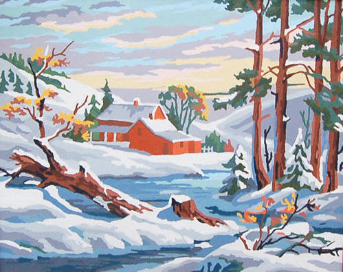 Paint By Number Landscape, Vintage Rural PBN Painting, Farm Snow Scene, Winter Landscape Artwork, Framed PNB, Gallery Art, Wintry Landscape