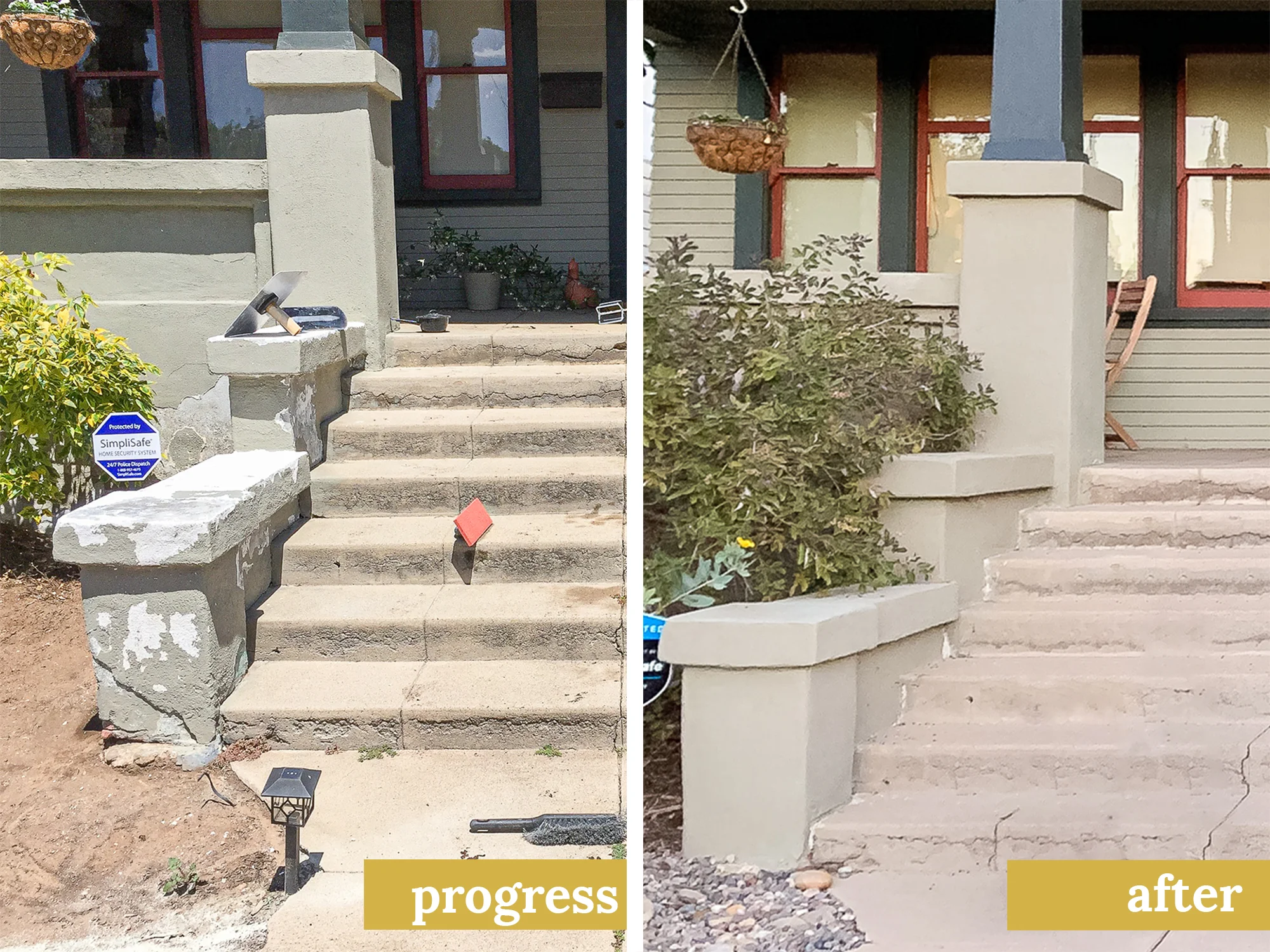 the gold hive before and after of stucco repair.jpg