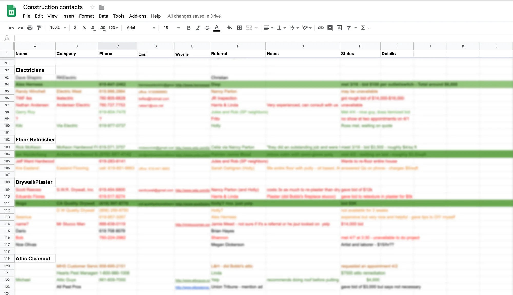 The Gold Hive Home Organization, Maintenance, and Improvement Binder-Spreadsheet of construction contacts.jpg