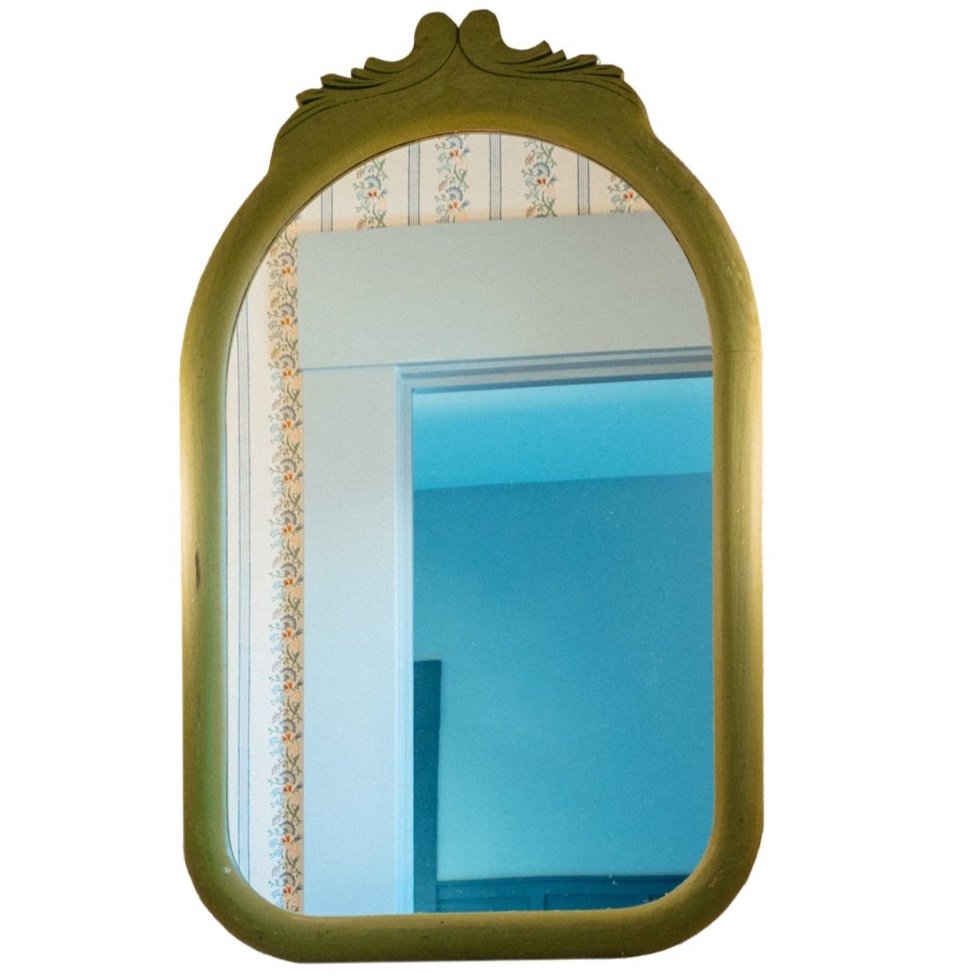 vintage wood green arch wall mirror