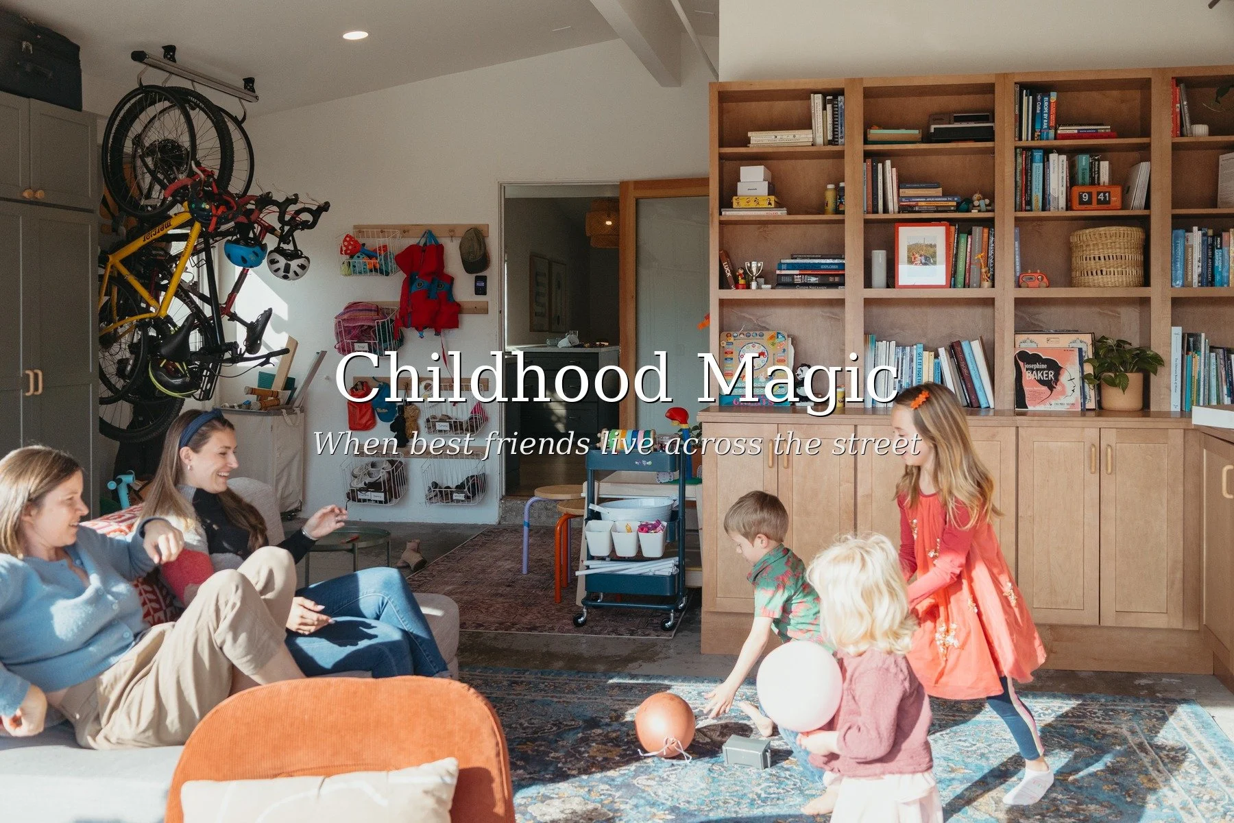 My friend Martha lives on a street where families organize weekly block parties and kids are bouncing from house to house after school daily. Martha built this garage conversion around that rhythm of life. With the push of a button, the garage door o