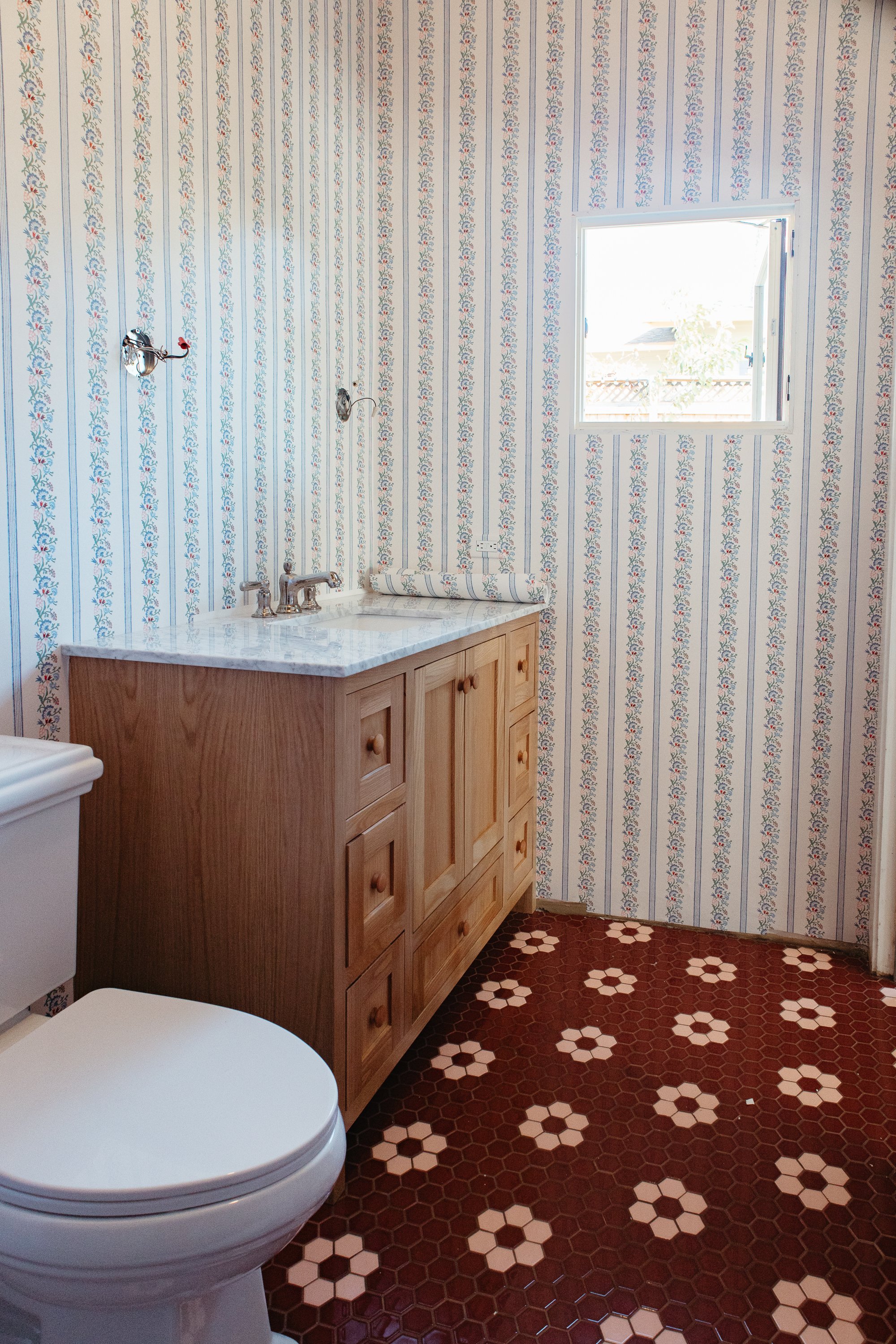 Primary Bathroom Wallpaper Is Up! — The Gold Hive