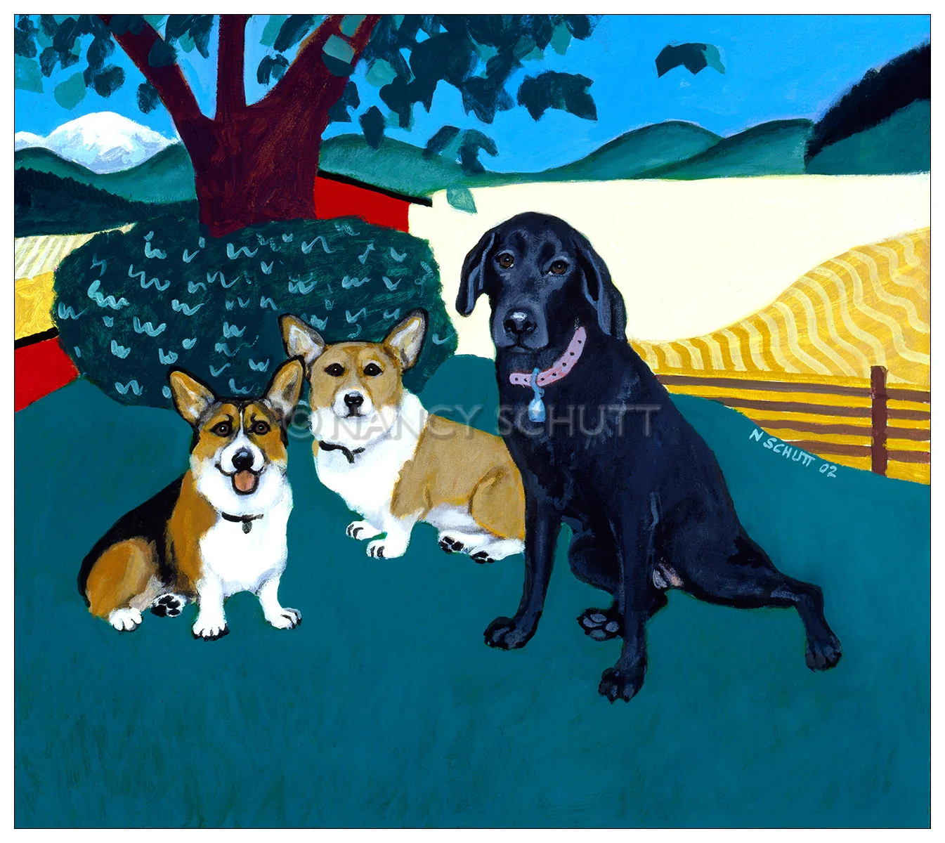 Freya, Bump, and Ollie, 40x48 © 2002 Nancy Schutt, all rights reserved