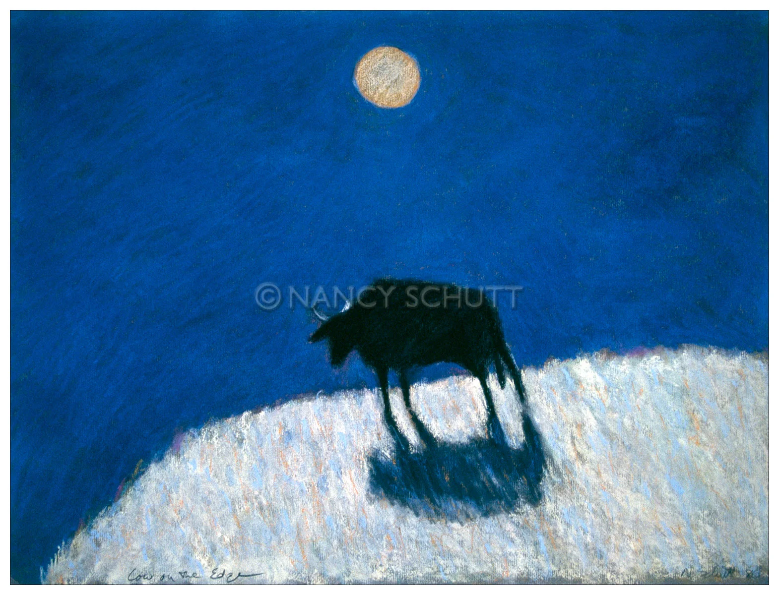 Cow on the Edge 24x30 © 1986 Nancy Schutt, all rights reserved Click to Buy This Print