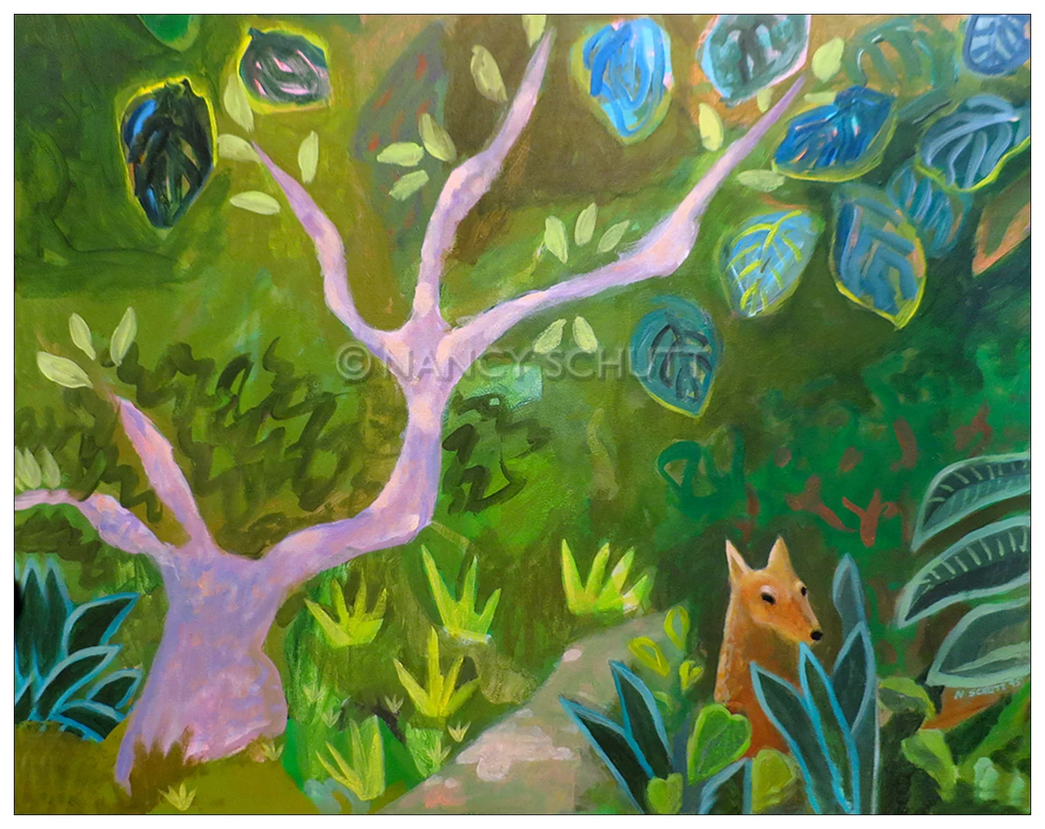 Fox in the Forest, 32x40 © 1992 Nancy Schutt, all rights reserved