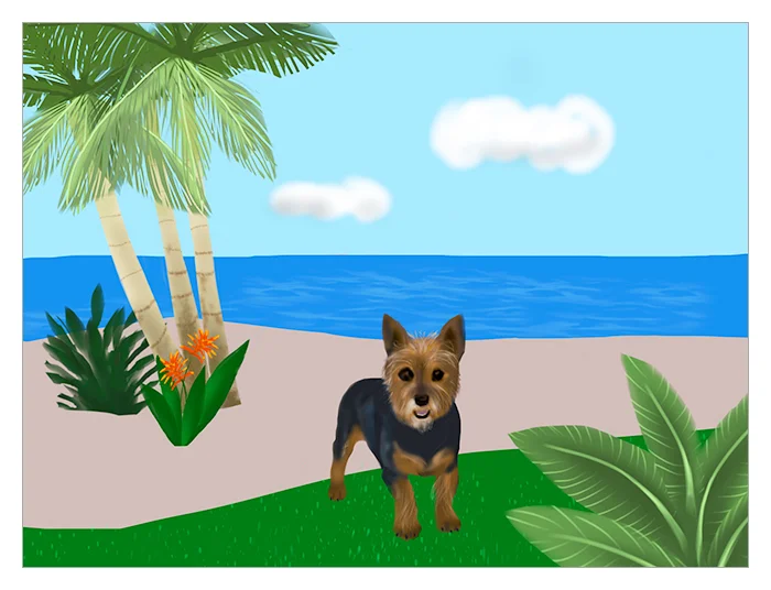 Original iPad painting by Seattle dog artist, Nancy Schutt.