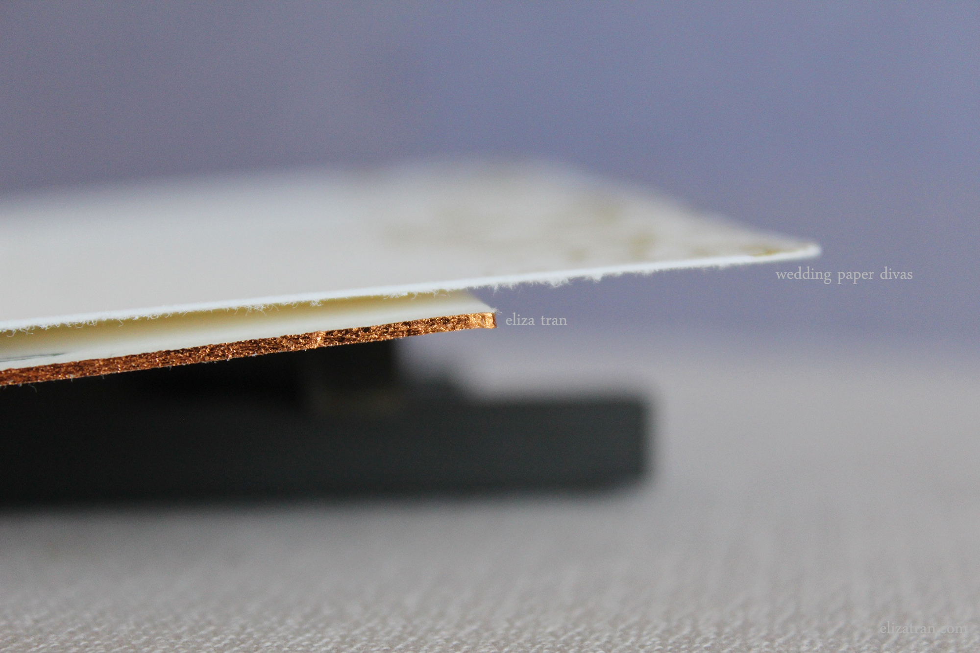 Our ultrathick (with foil edging upgrade) vs. Wedding Paper Divas Luxe Cotton White