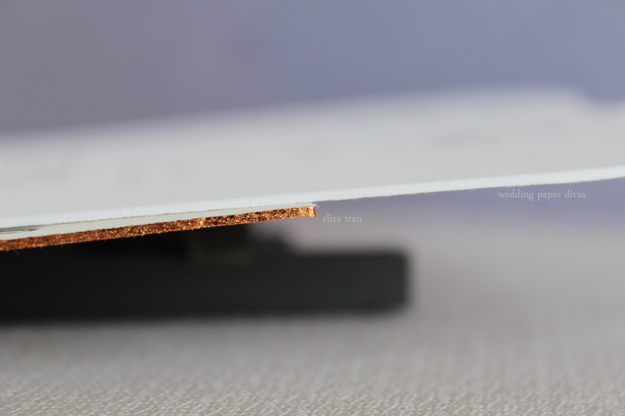 Our standard (with foil edging upgrade) vs. Wedding Paper Divas Ultra Luxe Cotton White