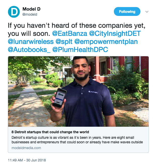 A tweet from @ModelD about Plum Health DPC, a startup in Detroit that could change the world.