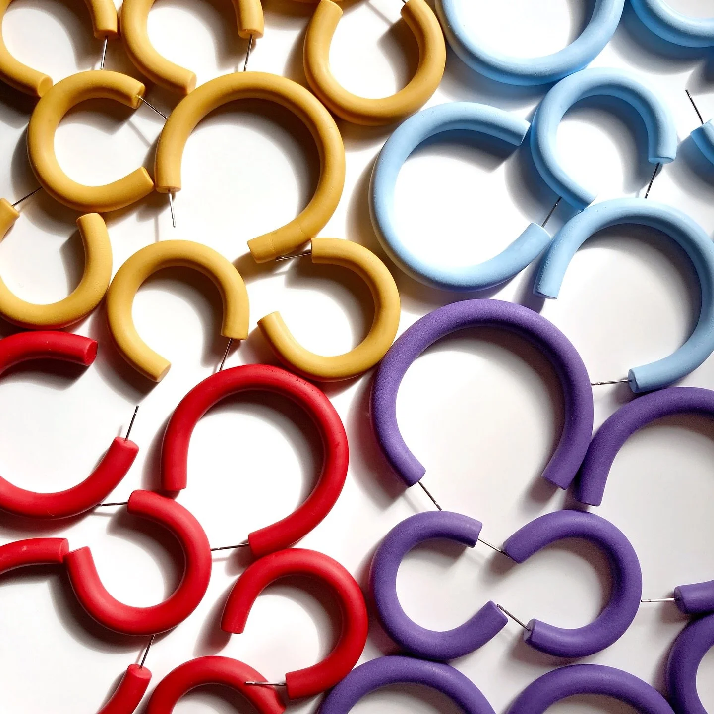 Four new hoop colors, now available in the shop &mdash; Cranberry, Mustard, Ice Blue, and Iris Purple. The mustard will be a staple. The others may be limited editions. Do you have a favorite?? I&rsquo;m always welcome to feedback and suggestions. Do