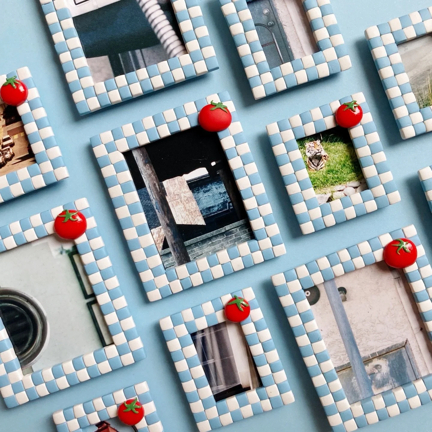 Mini customizable frame magnets are now available in the shop! 🍅🩵

Each comes with a curated upcycled photo, circa early 2000s. Enjoy this little art piece or swap in a personalized photo, a little love note, or your kid&rsquo;s artwork. 

This was