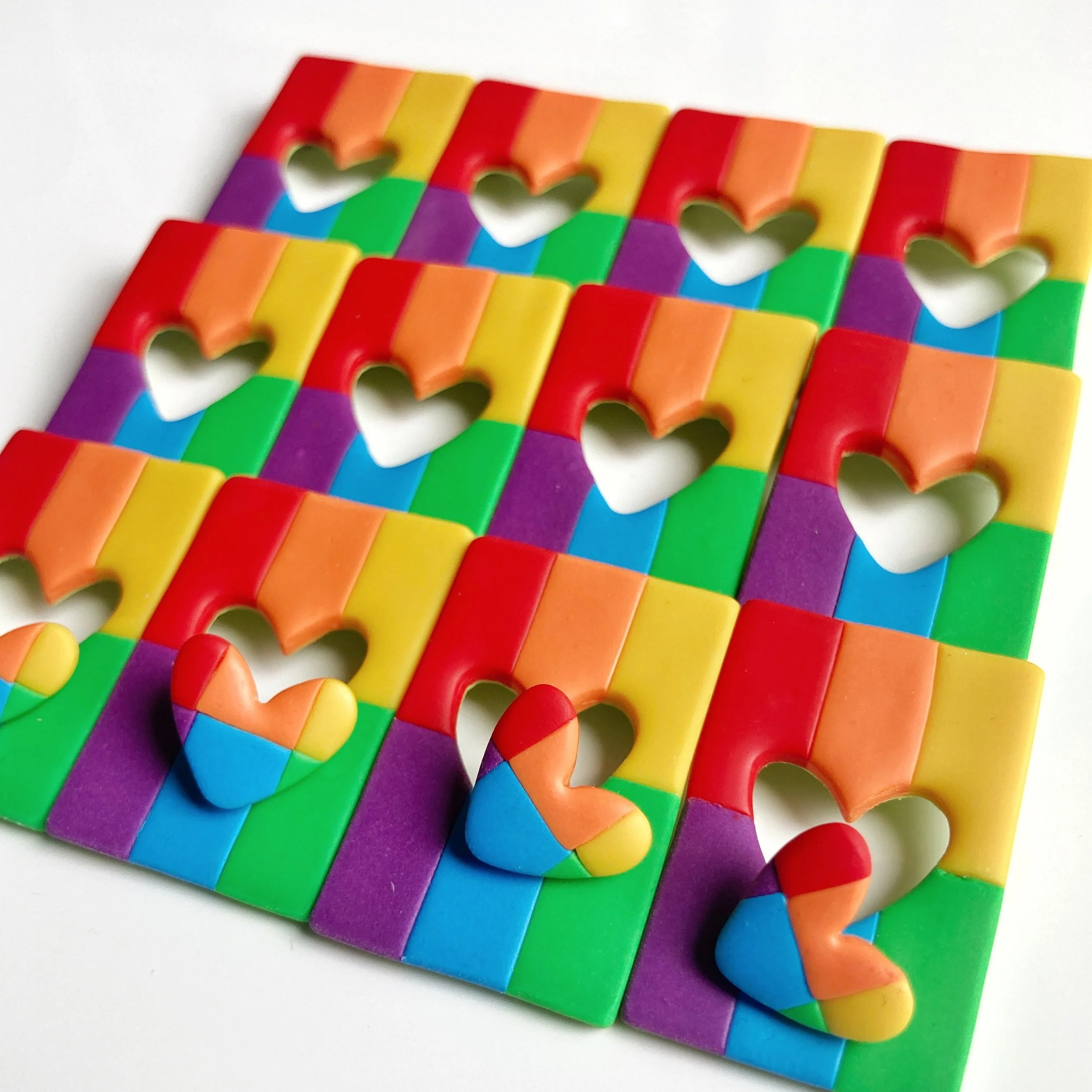 LOVE IS LOVE ❤️🧡💛💚💙💜 

Color-Block Heart Pride Pins &mdash; now available in two styles:
🌈 Mini hearts &mdash; Sooo cute on a collar
🌈 Heart cut-out &mdash; Doubles as your glasses holder 😎

Find the links in my bio or stories. 

#Pride #Prid